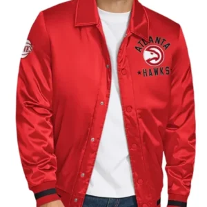 Atlanta Hawks Stitch Applique Red Varsity Jacket