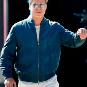 Brad Pitt Blue Bomber Leather Jacket