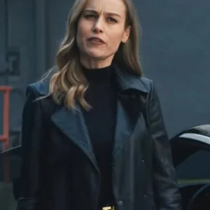 Brie Larson Super Bowl Nissan Commercial Black Leather Jacket