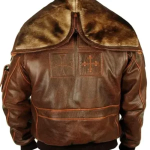 Cap Aviator Top Gun Brown Leather Jacket With Fur Hood