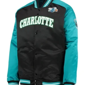 Charlotte Hornets Black and Teal Hardwood Classics Reload 3.0 Varsity Jacket