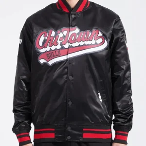 Chicago Bulls Script Tail Black Varsity Jacket