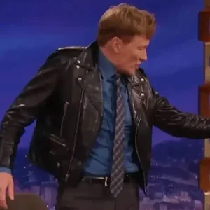 Conan O’Brien Black Biker Leather Jacket
