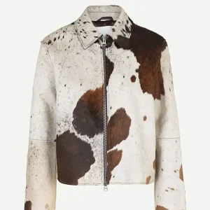 Cowhide Fur Leather Colorblock Jacket