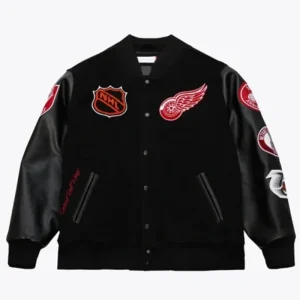 Detroit Red Wings Black Out Team Logo Black Varsity Jacket