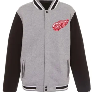 Detroit Red Wings Grey And Black Varsity Jacket