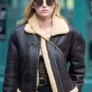 Elsa Hosk Brown B3 Shearling Fur Leather Jacket