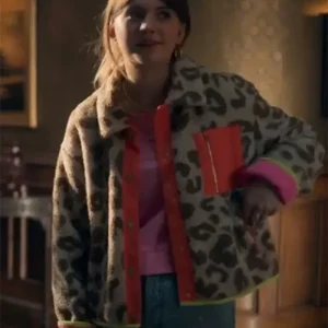 Emilia Jones Locke and Key Leopard Fur Print Jacket