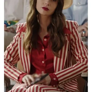 Emily In Paris S04 Lily Collins Red And White Striped Suit