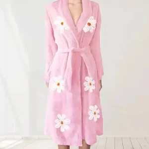 Falling Daisies Chenille Pink Bathrobe