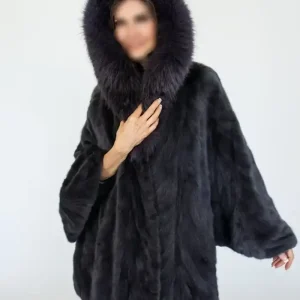 Gigi Magical Mink Fur Black Cape Coat