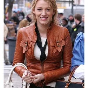 Gossip Girl Serena van der Woodsen Brown Leather Jacket