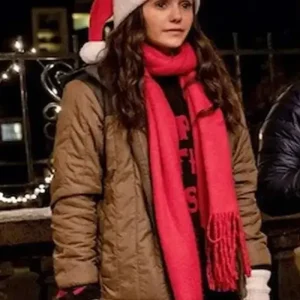 Love Hard Nina Dobrev Brown Hooded Parachute Puffer Jacket