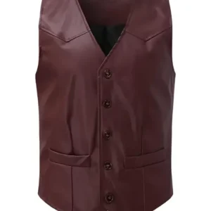 Men’s Club Style Classic Maroon Leather Vest