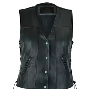 Motorcycle Black Leather Vest