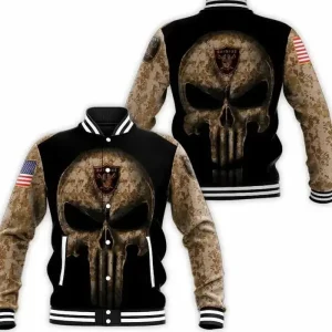 Nathaniel Las Vegas Raiders Skull Printed Bomber Jacket