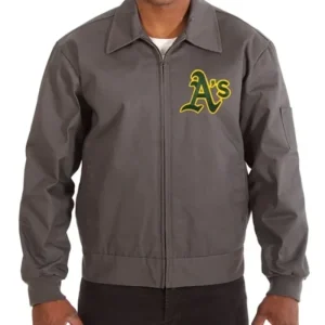 Oakland Athletics Workwear Grey Bomber Jacket