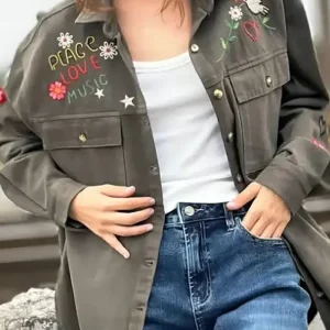 Peace Love And Music Army Green Shirt