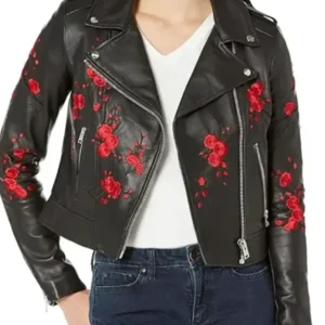 Scarlett Floral Black Leather Jacket