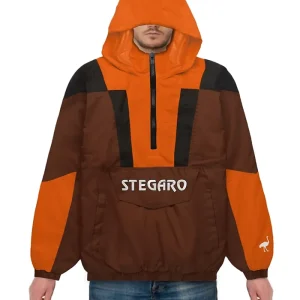 Stegaro Orange And Brown Hooded Jacket