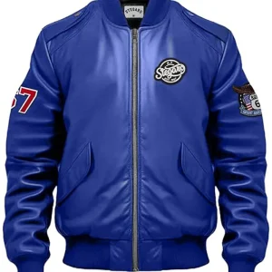 Stegaro Royal Blue Bomber Leather Jacket