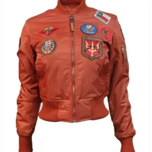Top Gun Orange Satin MA-1 Flight Cropped Bomber Jacket