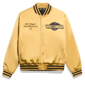 WWE WrestleMania 41 Gold Satin Varsity Jacket