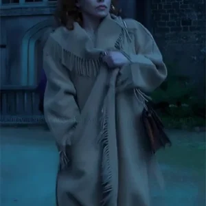 Wednesday S02 Billie Piper Brown Wool Fringe Coat