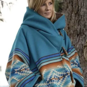 Yellowstone Beth Dutton Turquoise Blanket Hooded Poncho Coat
