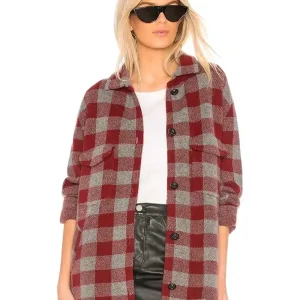 Yellowstone Kelly Reilly Red and Grey Plaid Wool Coat
